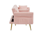 Modern Teddy Upholstered Accent Loveseat Sofa With Side Pocket,Folding Sleeper Sofa Bed With Foldable Armrest , Adjustable Backrest and Golden Metal Legs for Living Room,Pink