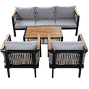 Outdoor Sectional Sofa Set 5-Person Patio Seating Group with Cushions and Coffee Table, Grey, Steel & Acacia Wood