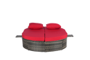Outdoor Patio Round Daybed, Sun Bed with Adjustable Backrests and Foldable Cup Trays, Reclining Outdoor Lounger Wicker Rattan Patio Daybed with Cushions and Pillows for Backyard Poolside