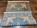 Magnificent Persian Qum Silk Rug 3x5, Blue, Super Fine 675 KPSI - 70 Raj, Floral Roses, Handmade Vintage Silk Carpet, Masterpiece