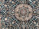 Sino Persian Silk Rug 2x2 ft, Very Fine High KPSI Small Silk Oriental Carpet, Hand-Knotted, Medallion, Vintage Silk Rug, Black Ivory/Cream