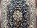 Super Fine Persian Nain Rug 3.6 x 5.4, Navy Blue and Ivory, 700 KPSI