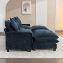 Contemporary Chenille Upholstered Sectional Sofa with Ottomans, USB Ports, Cup Holders & Storage, Blue