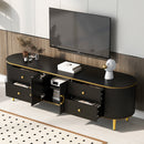 U-Can Modern TV Stand for TVs up to 80 Inches, Entertainment Center with 4 Drawers and 1 Cabinet, Wood TV Console Table with Metal Legs and Handles for Living room(Old SKU:SJ000117AAB)