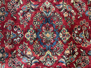 Rare Persian Almost Square Rug 6.3 x 5.3, Hand Knotted Wool Antique 1920s Sarouk Oriental Carpet, Red Navy Blue Beige, Floral Allover, 5x6 Area Rug