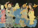Chinese Wool Pictorial Rug 3x6 Counsel of Wise Elders Philosophers, Vintage Hand Knotted Black Chinese Carpet, Swan, Clouds Confucius, Rare