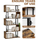 5-Tier S Shaped Bookcase In Rustic Brown Wood Shelving