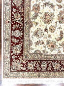 Pak Persian Rug 6x9, Floral Allover Carpet 6 x 9 ft, Cream and Maroon Hand Knotted Wool and Silk Fine Oriental Rug, Traditional Vintage Rug