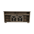 65.3' TV Stand with LED light strips and Iron mesh barn door Y decorative strip country grey farmhouse style