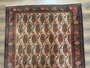 Antique Persian Kurdish Senneh Rug 4.6 x 6.5, Repeated Paisely Boteh Design, Handmade