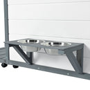 Modern Design Outdoor Dog House with Food Bowl and Wheels, Grey Pine, 44.1 x 22.1 x 28.8 inches