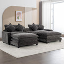Modern Chenille Upholstered Sectional Sofa with Ottomans, USB Ports, Cup Holders, and Storage in Grey