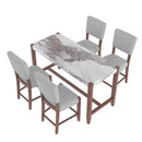 5-Piece Counter Height Dining Set, Faux Marble Bar Table with 4 Upholstered Chairs, Mid-Century Style for Kitchen or Small Spaces