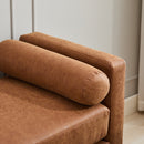Elegant Upholstered Bench,Daybed,Ottoman with Wood Legs & 2 Bolster Pillows,Brown PU,66.34'W
