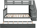 Twin Over Full Bunk Bed With Trundle Storage Shelves Grey