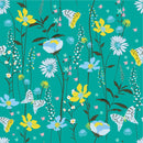 Green Wallpaper with Brightly Flowers