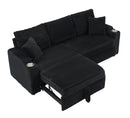 80-inch two-in-one folding sofa, foldable hidden lying function, corduroy fabric, equipped with cup holder and pillow, easily adapts to the living room space, black