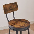 Swivel bar stool set of 2 with backrest, industrial style, metal frame, 29.5" high for dining room. Rustic Brown, 13.4"w x 40.5"h.