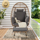 Wicker Egg Chair,Rattan Egg Chair Indoor Outdoor,Oversized Large Egg Chairs 600lbs with Ottoman and Thick Cushions for Porch, Backyard, Balcony