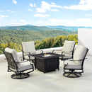 Black Aluminum Fire Table Set with Four Club Chairs