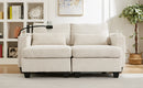 Convertible Chaise Lounge 63' Loveseat Sofa Bed with USB Ports, Cup Holders, Phone Holder, Storage, Beige Corduroy