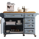 K&K 52'' Kitchen Island with Drop Leaf, Embossed Texture Kitchen Island on Wheels with Spice Rack, Towel Rack, 2 Doors and 5 Drawers, Kitchen Storage Cart with Adjustable Shelf for Kitchen, Blue Grey