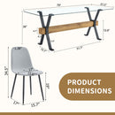 Table and chair set.79'x31.5' with X-shaped Black Metal Table Legs,Wood Grain Textured MDF Crossbeam.Paired With 10 Chairs Made Of Light Gray Lnen Fabric.Iron pipe spraying Legs.