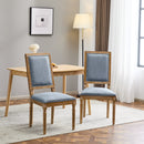 French Country Dining Chairs Set of 2 - Elegant Cane Backrest & Upholstered Seats in Slate Blue with Fluted Legs and Weathered Finish