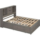 King Size Platform Bed with Storage Headboard and 8 Drawers, Gray