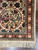 Silk Turkish Rug 2x4, Fine Handmade Oriental Rug, Animal Pictorial Birds Silk Pile on Silk Foundation Vintage Hand Knotted Hereke Carpet