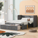 Queen Size Murphy Bed with USB Port and a Large Drawer, Gray