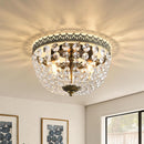 Three Light French Empire Crystal Chandelier Antique Bronze Dimmable Flush Mount