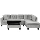 Modern Sectional Sofa with Storage Ottoman, L-Shape Couch with 2 Pillows and Cup Holders, Gray Velvet, 105 inch