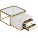 Modern 2 Pieces White Square Nesting Coffee Table with Drawers & Electroplated gold legs in 27.6"