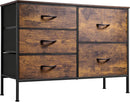 Rustic Brown Wood Grain 5 Drawer Dresser For Bedroom