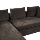 Elegant L-Shaped Sectional Sofa with Chenille Upholstery and Wooden Storage Compartment, Brown