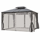 TREXM 10'x12' Hardtop Outdoor Gazebo, Heavy Duty Double Roof Patio Gazebo with Aluminum Frame, Double-Layer Side Walls Mosquito Netting & Privacy Curtains for Patio, Garden, Backyard (Grey)