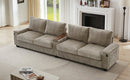 Modern 4-Seater Corduroy Sofa Couch with USB Ports, Hidden Storage Arms, and Flip-Top Cup Holders, Brown, 133 Inches