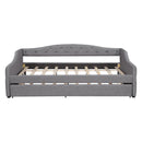 Upholstered Full XL Size Daybed with LED Belt and Trundle, Gray, Linen, 84'' x 41.5'' x 27''
