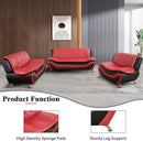 Living Room Sofa Set 3-Piece Faux Leather Black Red