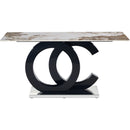 Table and chair set.63*31.5 Inch Pandora Pattern Sintered Stone Dining Table Set,MDF material OC shaped bracket,Paired With 2 Benches,A Choice of Subtle Luxury for Modern Homes.