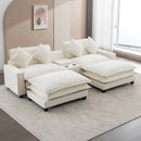 Chenille Upholstered Sectional Sofa with Removable Ottoman, USB Ports, Cup Holders, and Storage, Beige, 111'