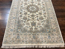 Indo Persian Rug 4x6, Floral Medallion, Beige, Handmade Wool Vintage Carpet 4 x 6 ft