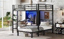 Full XL Over Twin Metal Bunk Bed with Folding Desk, Closet with LED ,Space-Saving/Noise Reduced, Black