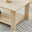 A modern and practical log colored textured coffee table,tea table. The double-layer coffee table is made of MDF material. Suitable for living room 43.3"x21.6"x16.5"