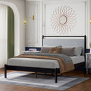 Full size Wood Bed Frame with Fluffy Soft Headboard,Grey+Black Frame