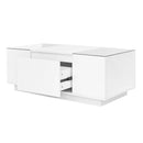 U-Can Led Coffee Table, Modern Center Table with High-Gloss Finish and Glass Tabletop, Coffee Table with Open Storage Compartment and 2 Hidden Drawers  for Living Room