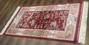 Turkish Silk Rug 3x5, Hunting Design, Dark Red & Ivory, Bamboo Silk, New