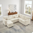 97 Inch L-Shaped Corner Sectional Sofa Couch with Seat and Storage Ottoman,Chenille Fabric Corner Couch with 7 Seats & 2 Pillows for Living Room, Beige