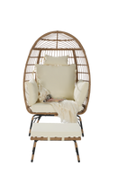 Wicker Egg Chair,Rattan Egg Chair Indoor Outdoor,Oversized Large Egg Chairs 600lbs with Ottoman and Thick Cushions for Porch, Backyard, Balcony